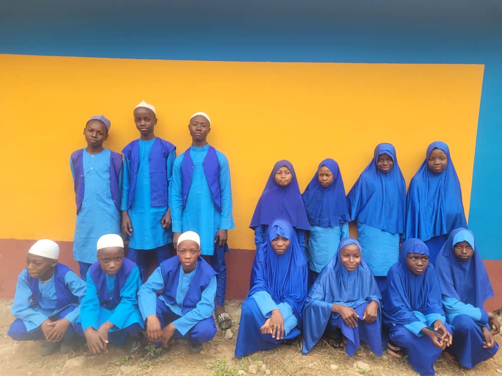 Students at Dawah Academy in their blue uniforms